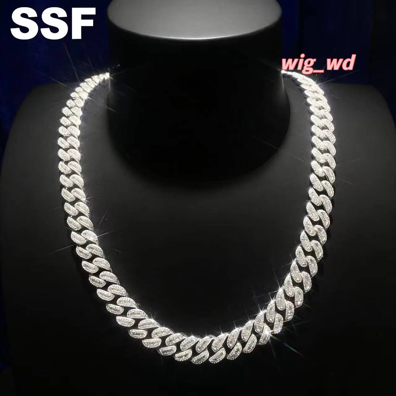 Luxury Hip Hop Jewelry Link 925 Sterling Silver Real Gold Plated 12Mm VVS Moissanite Cuban Chain
