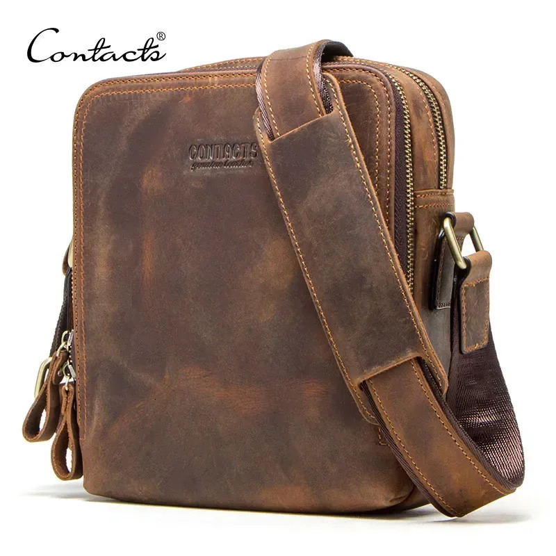 CONTACTS Genuine Leather Mens Messenger Bag Vintage Sling Shoulder Bags for 79 iPad Mini High Quality Male Crossbody Bag Men 260618
