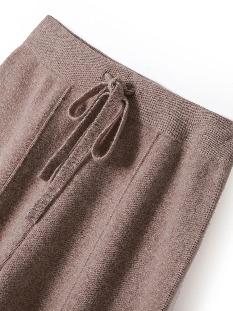100 Merino Wool Pant Autumn Winter Casual Wide Leg Trousers Middle Seam Style Knitted Cashmere Soft Laceup Trendy 260623banjia