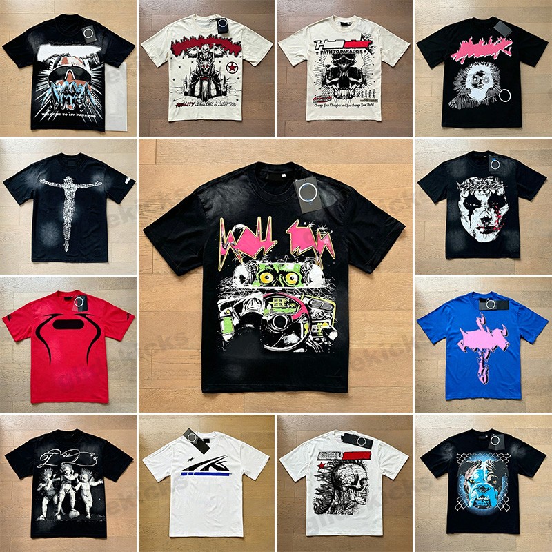 T Shirts Men Women Designer High Quality Streetwear Distressed Graphic Wash Short Sleeve Tee Vintage High Street Oversized Loose Round Neck Fashion