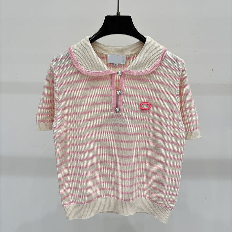 Camicia preppy chic da donna in maglia Dolce polo a righe con colletto alla Peter Pan, top primavera estate per la scuola, abiti quotidiani