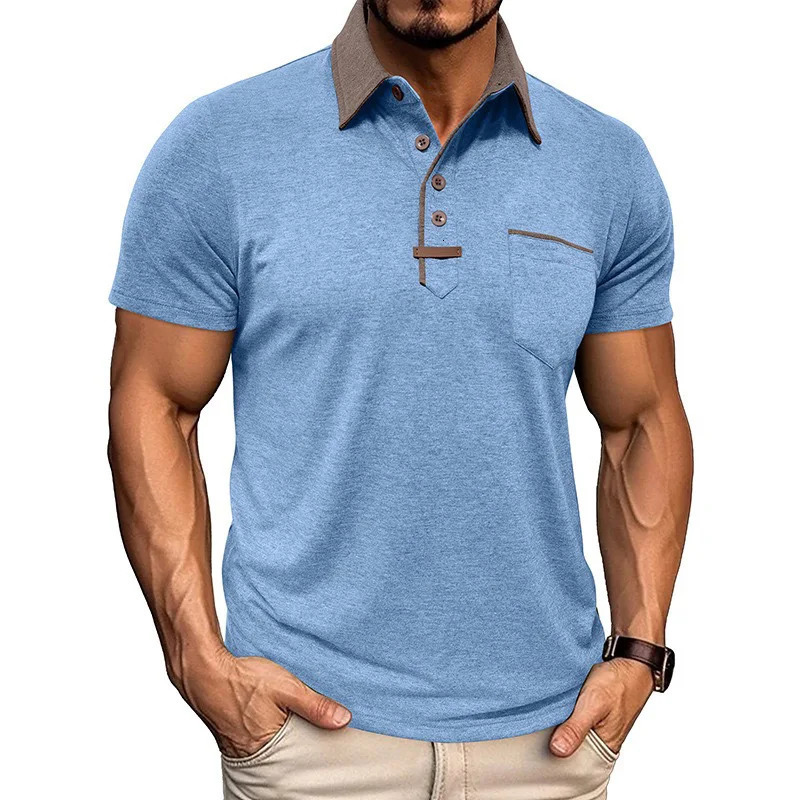 Man Polo Shirts Summer European and American Mens Short-sleeved Lapel T-shirt Men Color Matching Polo Shirt Tops 260623