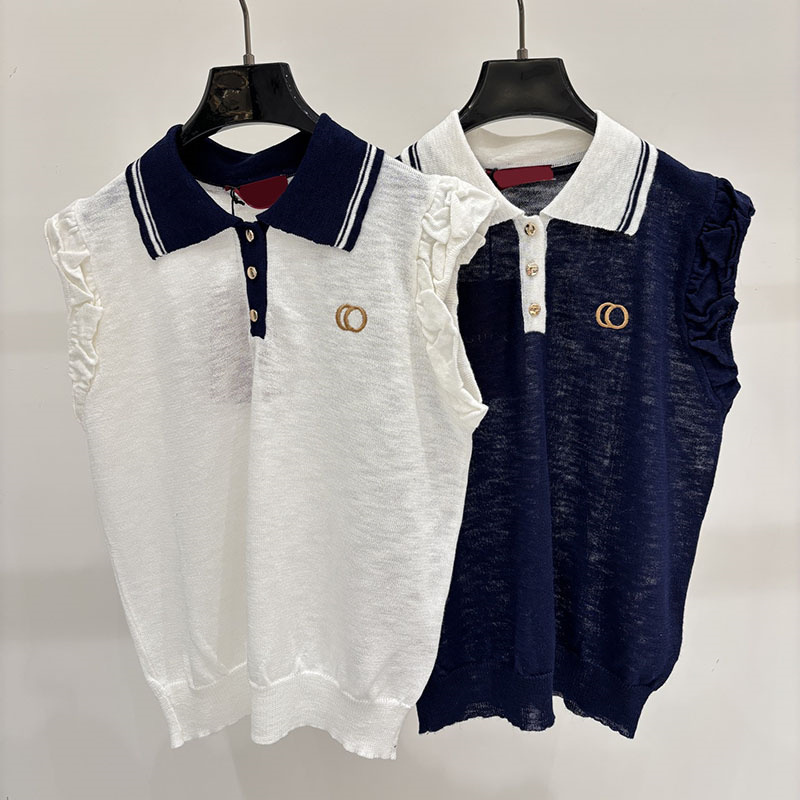 Designer Woman Preppy Knit Vest Letter Embroidered Thin Polo Top Summer School Date Vacation Daily Outfits