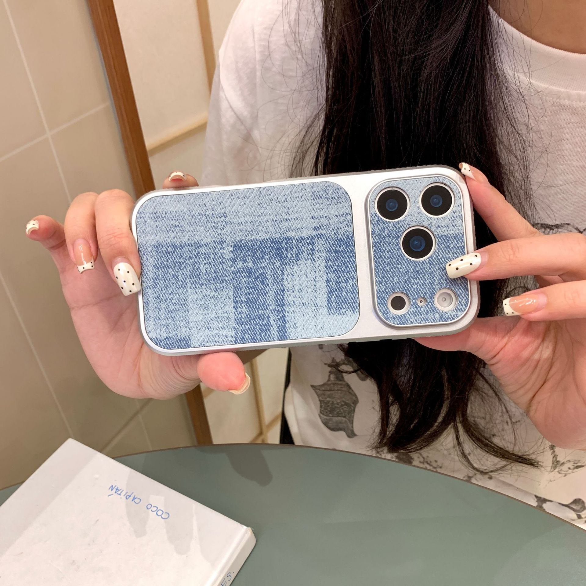 Blue denim pattern phone case suitable Apple 17 Pro Max, 16, 15, creative irregular design, popular on social media, new for iPhone 13