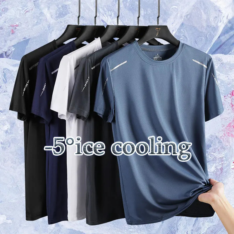 Running T-shirt Reflective Short Sleeve Ice Silk Quick Drying Summer Thin Breathable Fitness Tees Shirt Sportswear Sportsshirt 260622