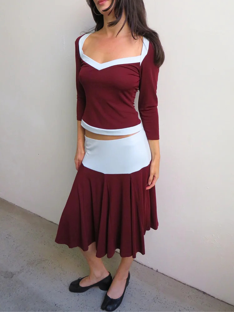 Blifanbo Women Skirt Two Pieces Sets Elegant Three Quarter Sleeve Slim Fit Top And Matching Female 260623