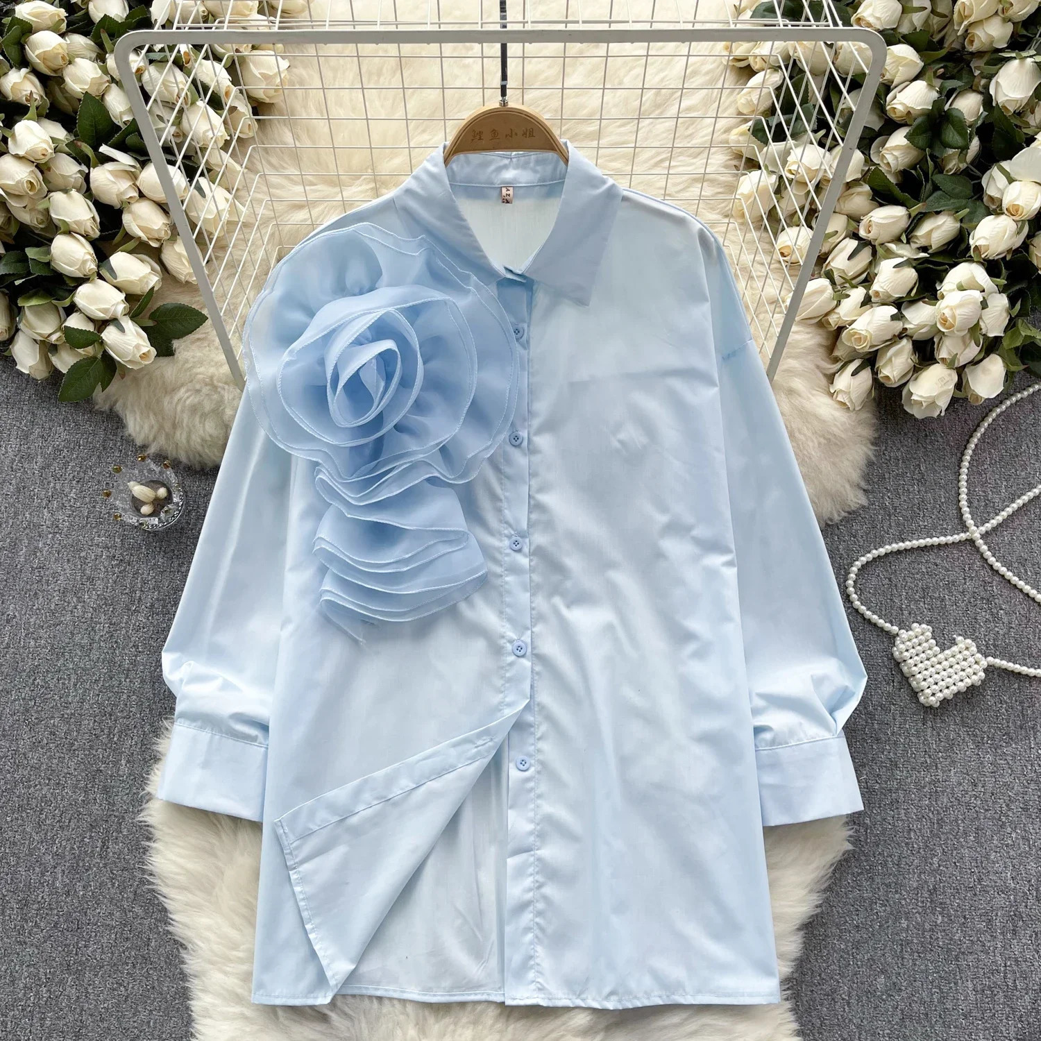2026 Solid Summer Shirtsblouses 3D Flowers Vintage Korean Fashion Women Tops Elegant Sweet Party Blusas Mujer 260623