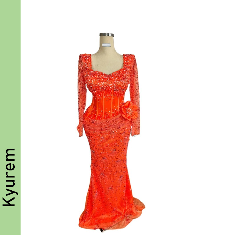 Beading Prom Dresses for Special Occasion Luxury Fishbone Full Sleeves Crystal Women Formal Mermaid Evening Gowns Custom Made