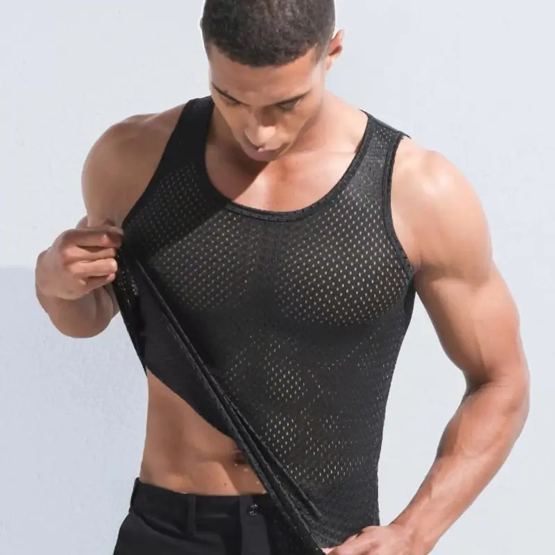 White Grey Black Men Ice Silk Tank Tops Breathable Vest Quick-Drying Mesh Sports Sleeveless T-Shirt Mens Cooling Vest Tops 260623