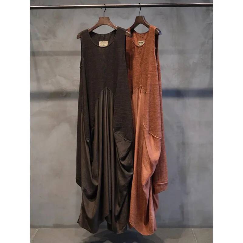 French Retro Vest Dress Summer Loose Cotton Patchwork Silk Suspender Dresses Women Irregular Flower Bud Vestidos MAKOUFEI