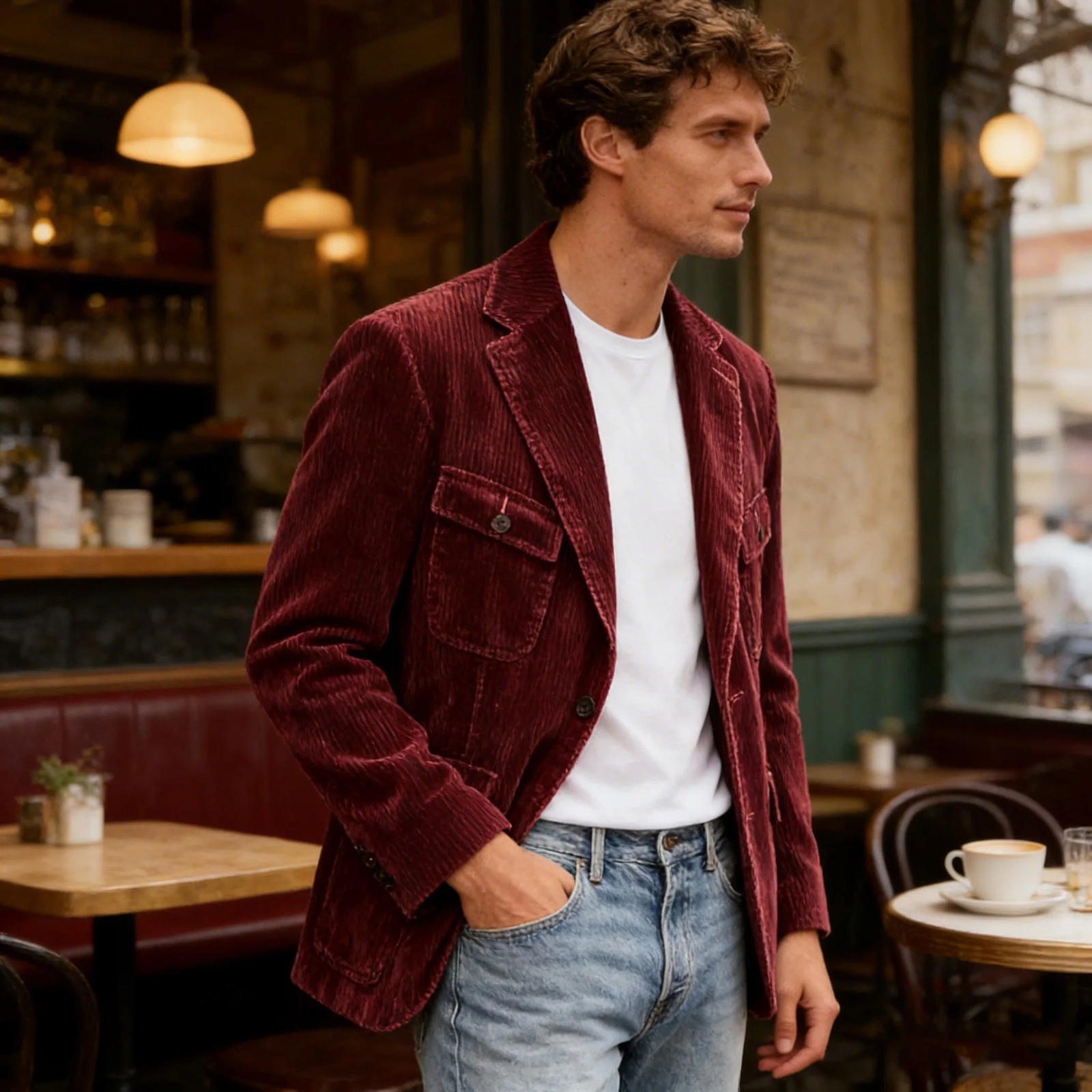 Vintage Mens Corduroy Casual Blazer Slim Fit Solid Color Black Brown Fashion Single Breasted Outerwear Customized Males Jacket 260618