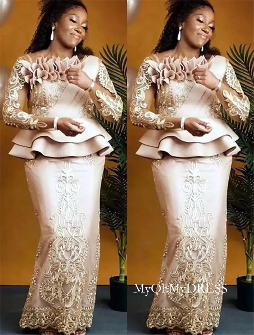 Plus Size Arabic Aso Ebi Champagne Lace Sexy Mother Of Bride Dresses Long Sleeves Sheath Vintage Prom Evening Formal Party Gowns Dress Y624