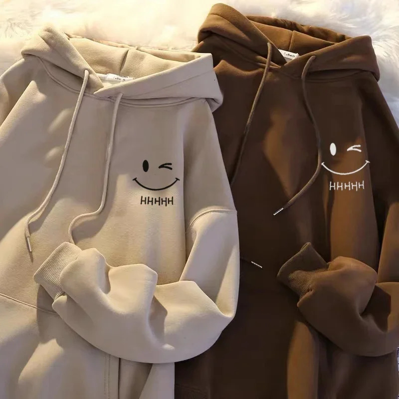 Mens Smiling Face Funny Fashion Couple Hooded Sweater American Heavyweight Loose Thickened Cashmere Boys Hoodie Pullover Top 260624
