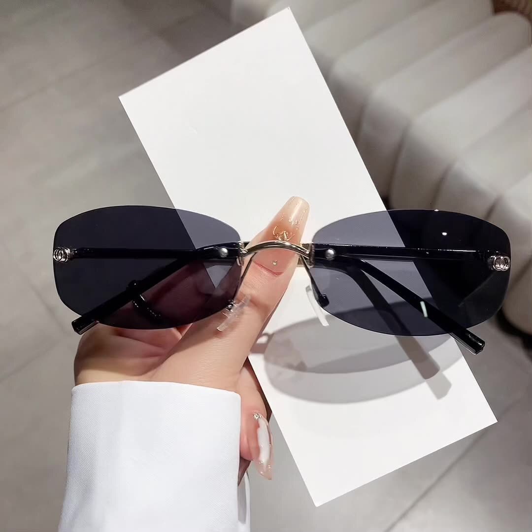 European American Frameless High-End Vintage-Style UV Protection Sunglasses Women, Suitable For Square Round Faces, Making The Face Appear Smaller,