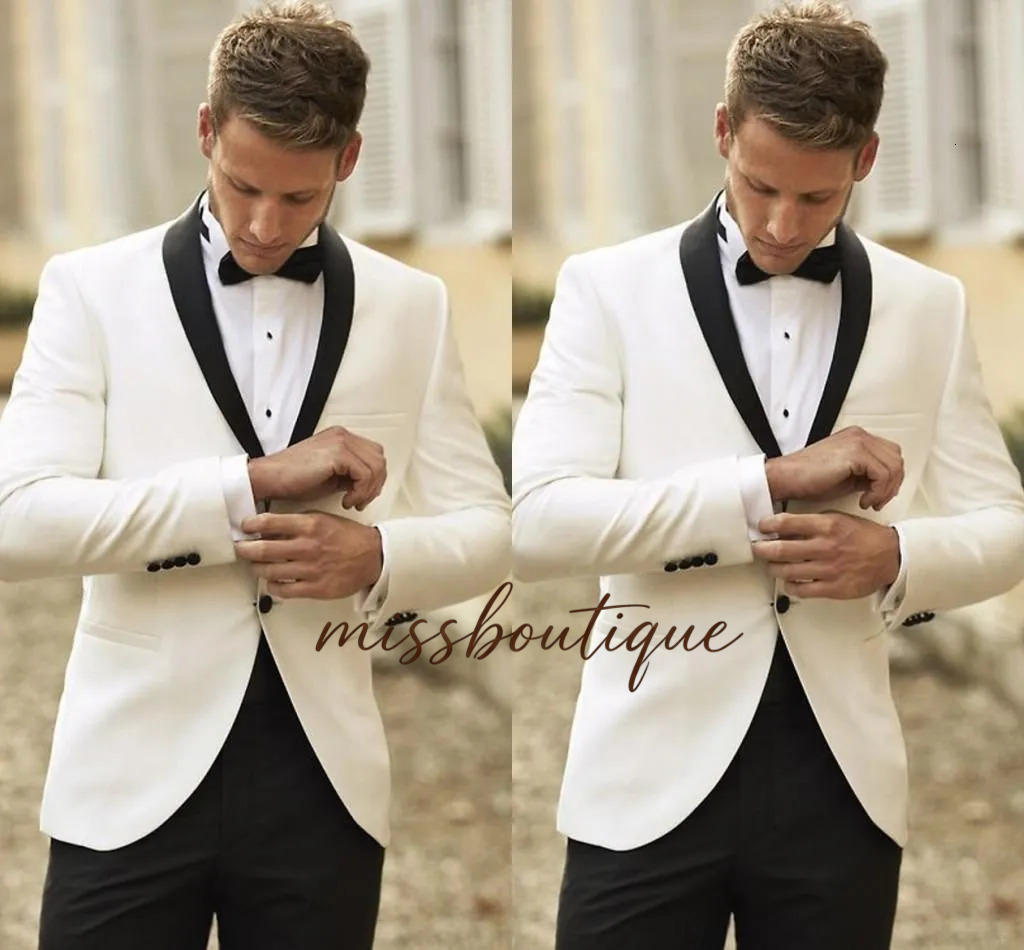 Custom Made One Button Ivory Groom Tuxedos Shawl Lapel Groomsmen Mens Wedding Prom Suits (Jacket+Pants+Girdle+Tie) H315 Q624