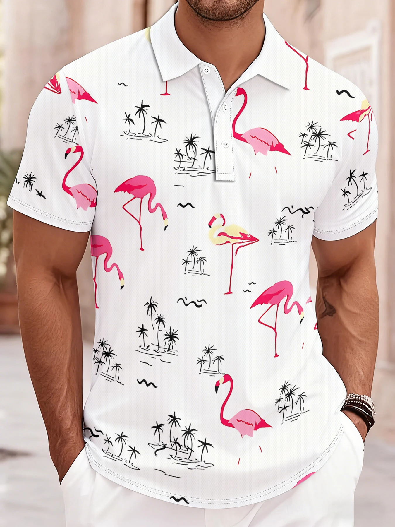 2026 Summer Mens Polo Shirt - Crane Print - Breathable Lightweight Casual Fashionable Outdoor Mens Clothing 260623