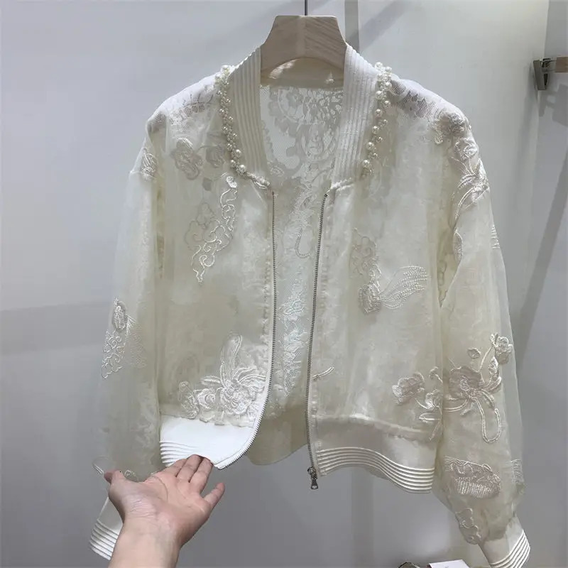 Summer Clothing Jackets Chinese Style Nail Bead Embroidery Cardigan Sun Protection Round Neck Vintage Allmatch Chic Coats 260624