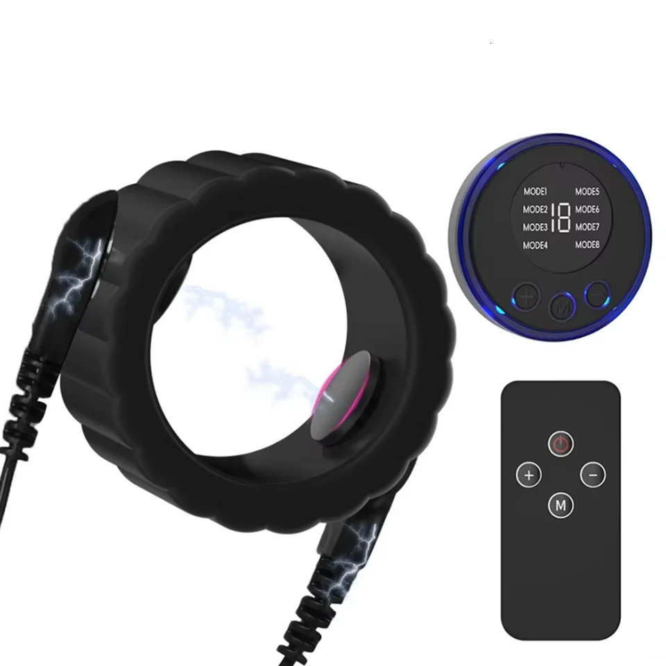 Male Electric Shock Penis Stimulator Ring Ball Stretcher Scrotum Bondage Cock Ring Ejaculation Delay Time BDSM Sex Toys for Man 260624
