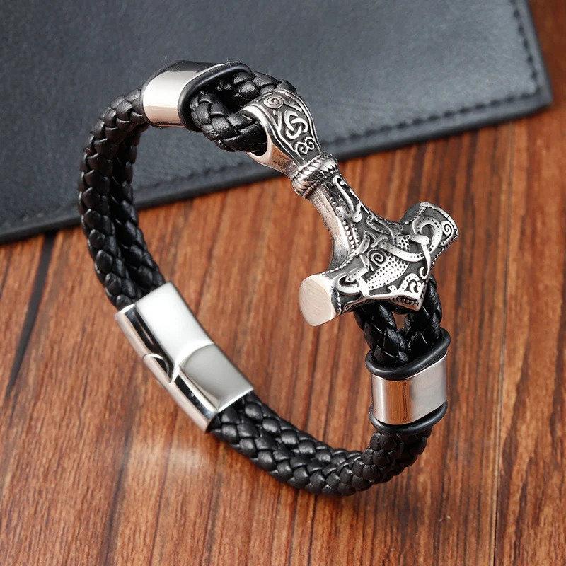 Trendy Genuine Leather Bracelet Men Classic Magnetic Button Stainless Steel Bangles Rope Wrap Charm for Male Bracelets 260624