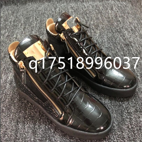 Size EUR36-47 Men Women Luxury Side Gold Zipper Platform Sneakers Crocodile Embossed Leather High Low Top Casual Flat Shoes Metal Wing Street Fashio