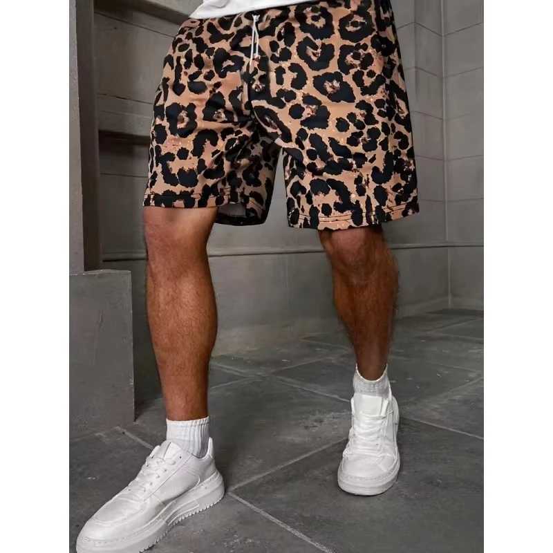 Mens Casual Leopard 3d Print Shorts Drawstring Summer Street Style Shorts Lightweight and Comfortable Machine Washable Q260623
