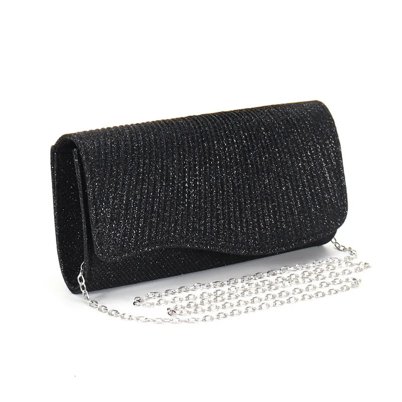 2026 Women Fold Glitter Handbag Shiny Envelope Evening Bag Ladies Pleated Silver Clutch Chain Wedding Party Mini Long Purse 260623