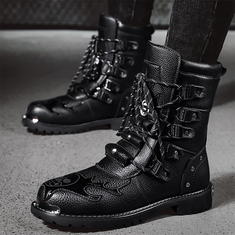 Cycling boots four seasons mens outdoor motorcycle boots plus size high top casual leather boots fashion British Anti slip boot 260624