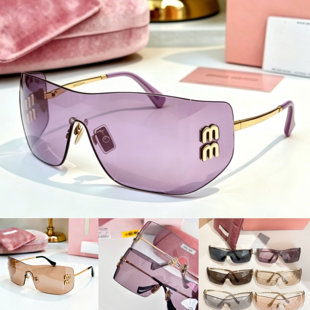 2026 Luxury Designer Sunglasses For Women Rimless Curved Surface Shield Glasses New UV400 Protection Outdoor goggles shades