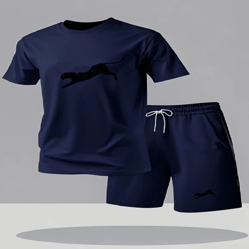 2026 Fashion Summer Mens Set Short Sleeve and Shorts Round Neck Sportswear Casual 2piece 260624