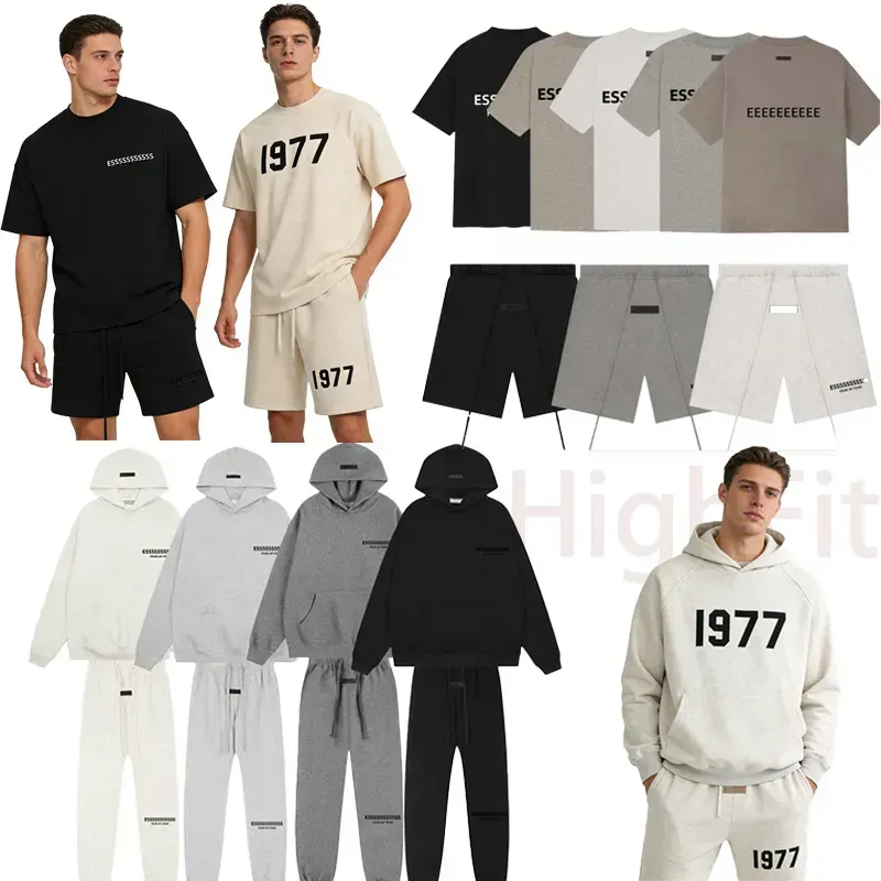 Essentiasas Hoodie Luxury Athletic Sweat Set Mens Fashion Hoodie Jogging Suit Casual Street Style Sports Top And Bottom Matching Outfit Daily Wear