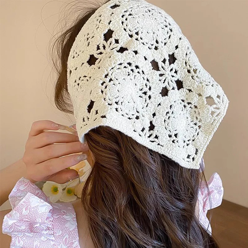 Lace Hollow Out Triangle Hair Scarf Headband Women Girls Cotton Knitted Flower Headbands Summer Travel Literary Po Headwear 260623