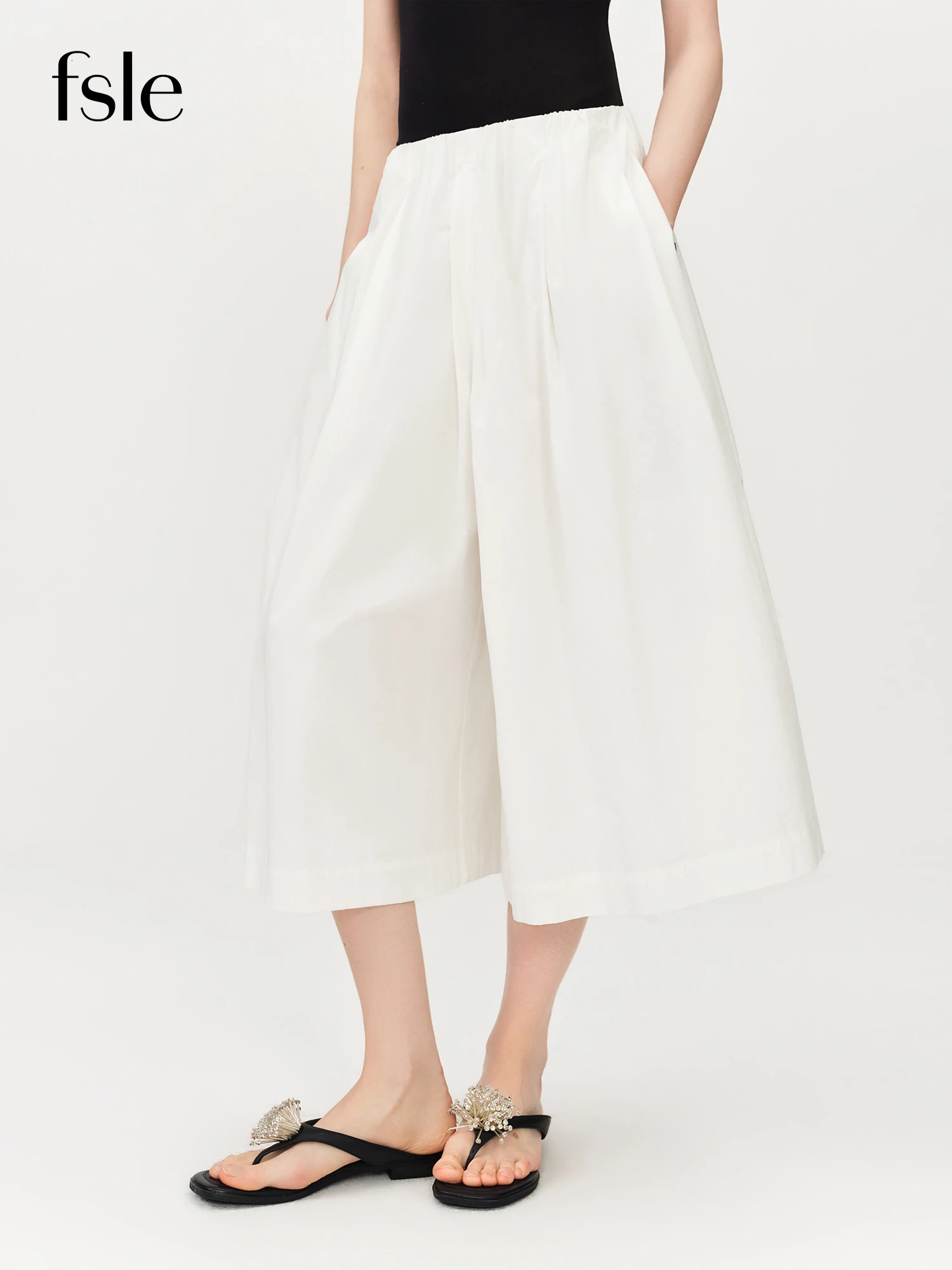 FSLE Cozy Cotton Casual Pants Wide-Leg Fit for Womens Summer 2026 Arrival A-line Silhouette for Casual Outfits Resort Pants 260622