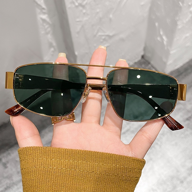 2026 new fashionable and unique metal high-end retro luxury simple dual beam slimming sunglasses, new trend cool UV protection polarized sunglasses
