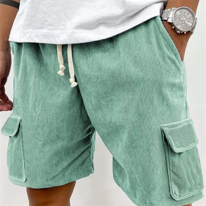 2026 Summer Mens Corduroy Shorts Fashion American Style Multi Pocket Pants Embroidered Retro Straight Leg For Male 260622