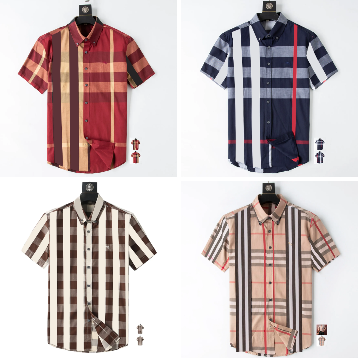 Plaid striped brand shirts for men luxury long sleeved Formal short designer button up shirt Asian size S -XXXL 01