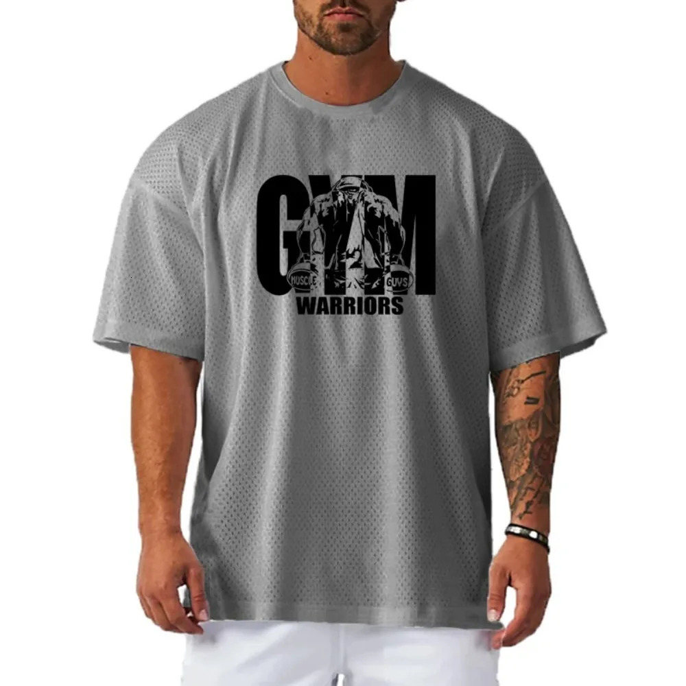 Oversized Loose Mens Casual Sport T-Shirt Gym Bodybuilding Fitness Short Sleeve Shirt Summer Mesh Quick Dry Breathable Clothing 260624