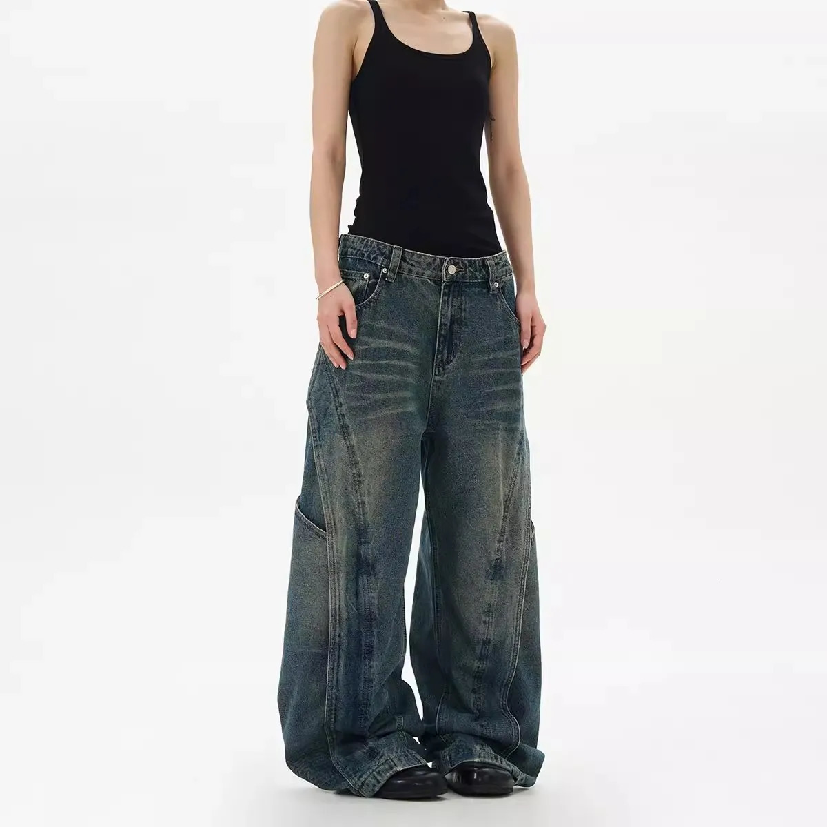 Retro American Washed Denim Jeans Loose Straight Leg Long Trousers for Men And Women Trendy Couple Sense 260623