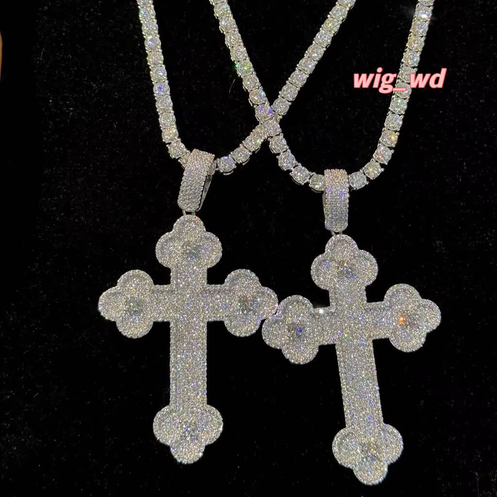 Pass Tester D Vvs1 Moissanite Iced Out Cross Pendant 925 Silver Hiphop Gold Rhodium Plated Diamond Charm