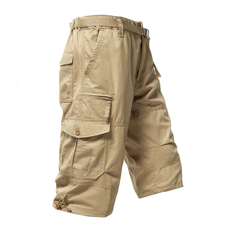 Mens Cargo Shorts 100 Cotton Casual Running Elastic Waist Hiking Outdoor with a Belt 260617