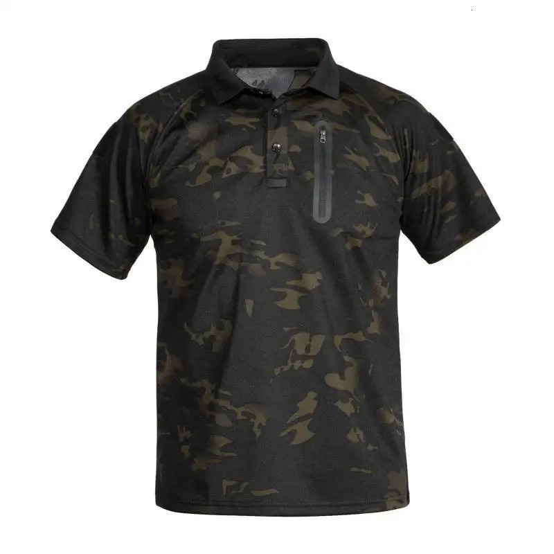 Outdoor Quick Drying Tactical Tshirt Men Lapel Elastic Polo Shirt Fitness Training Suit Hiking Hunting Short Sleeved 260624