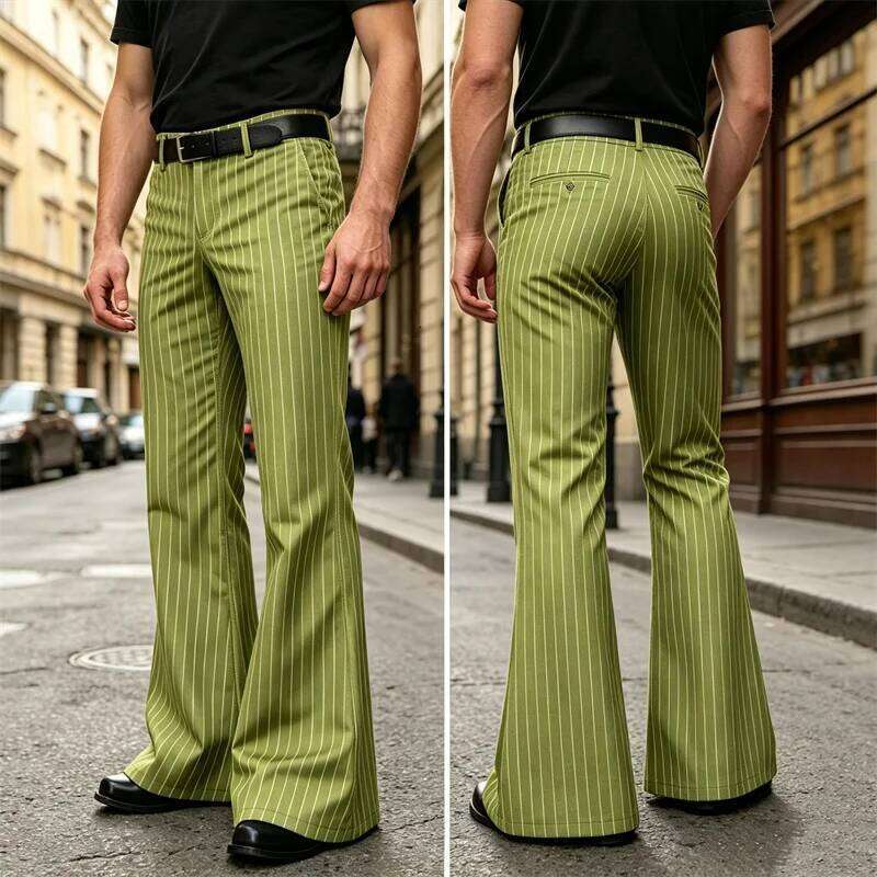 Men's Polyester Blend High Waist Flared Pinstripe Pants Soft Breathable Disco Party Retro Stage Nightclub Spring Summer Trousers W260624