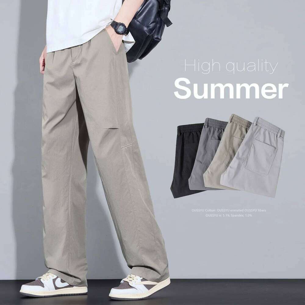2026 New High Quality Summer Casual Pants Men Solid Color Straight Work Light Gray Outdoor Style Youth Khaki Thin Trousers Male W260624