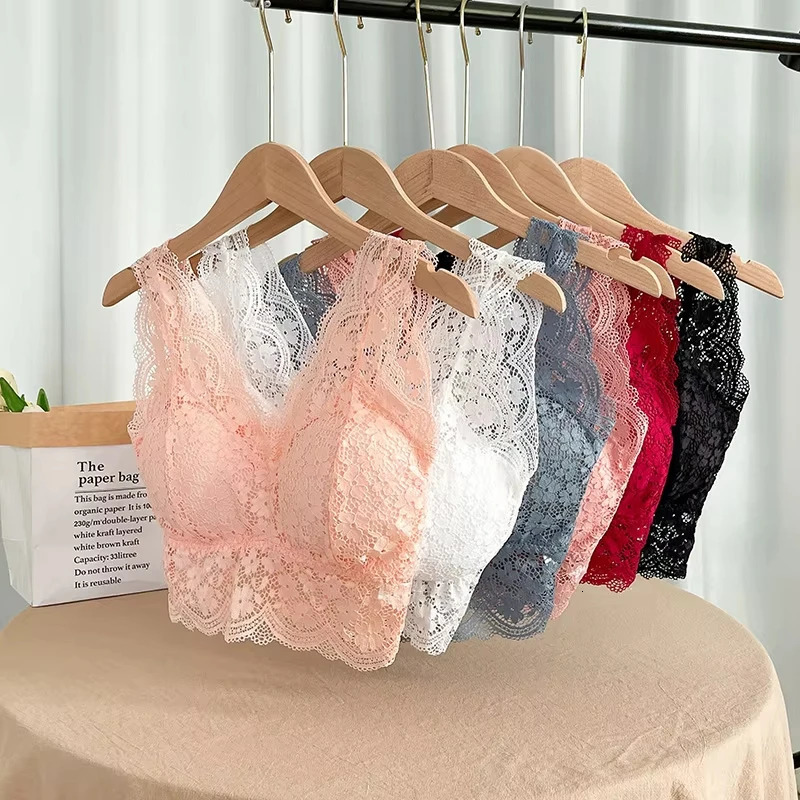 Lace Bras Top Women Deep V Neck Sexy Lingerie Wire Free Bra Tank Tops Female Underwear Back Bralette Padded Camisole y260618