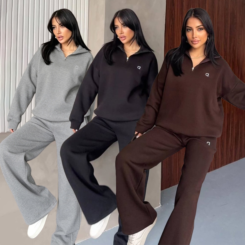A2428 Ensemble sweat-shirt et pantalon argenté 3D, ensemble de Fitness deux pièces ajusté pour l'exercice et les activités de plein air, col mont