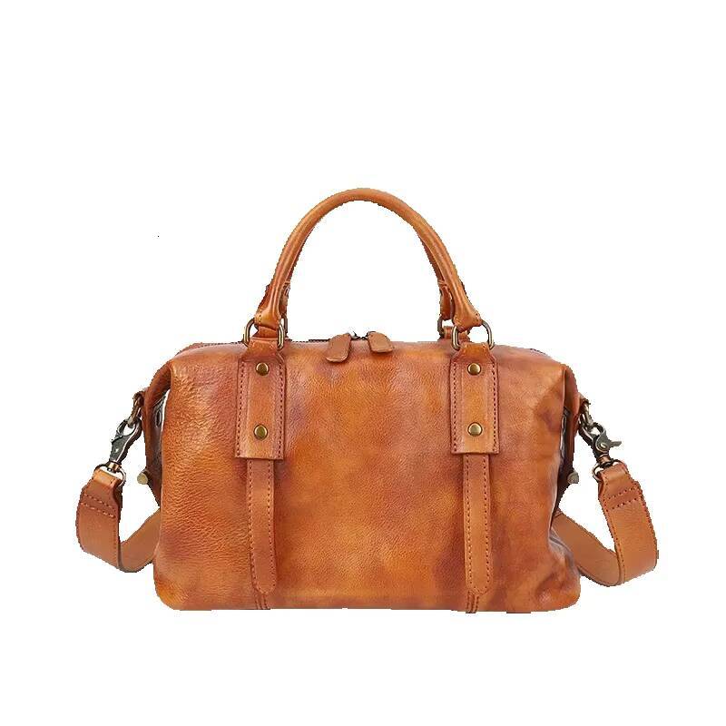 Vintage Genuine Leather Women's Handbags Shoulder Boston Large Capacity Pillow Bag Lady Cowhide Portable Messenger Bags A192