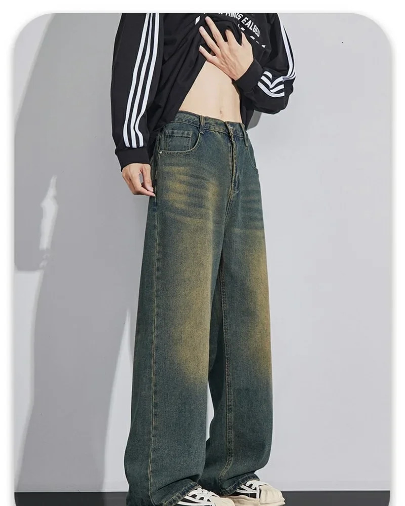 Mens Denim Pants Vintage Washing Wide Leg Loose Jeans Casual Straight American Style Street Men Trousers Four Seasons 2026 260622