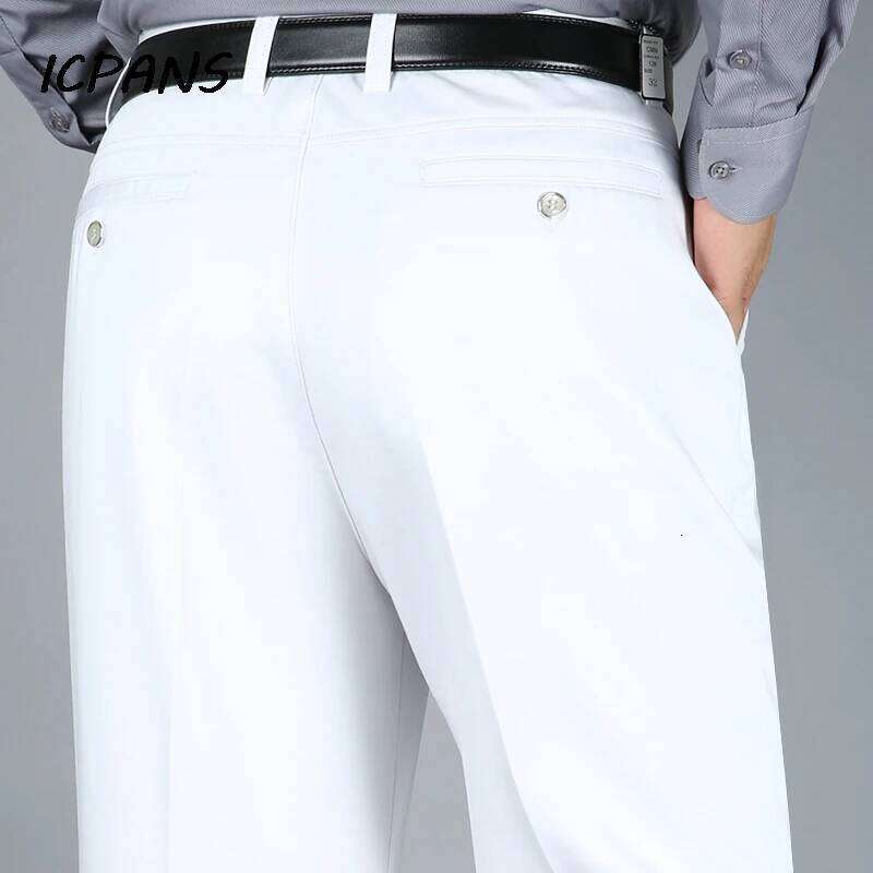 Pantaloni eleganti a vita alta Pantaloni da abito formali da ufficio dritti elasticizzati in cotone piatto nero primavera autunno da uomo taglia gra