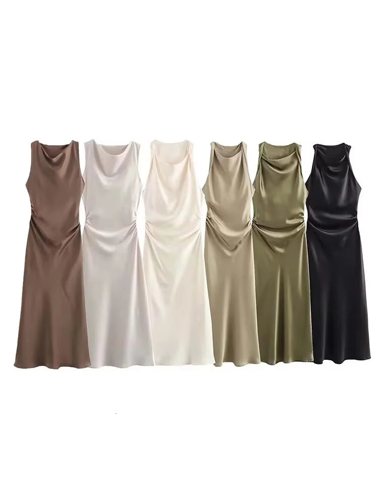 Satin Long Dresses for Women 2026 Summer Slip Midi Dress Woman Sexy Evening Party Dress Sleeveless Female Elegant Dresses 260623