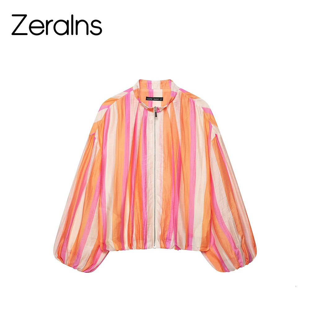 ZERAINS 2026 Summer Product Womens Fashion Versatile Long Sleeve Stand up Collar Striped Pilot Jacket Coat 260624