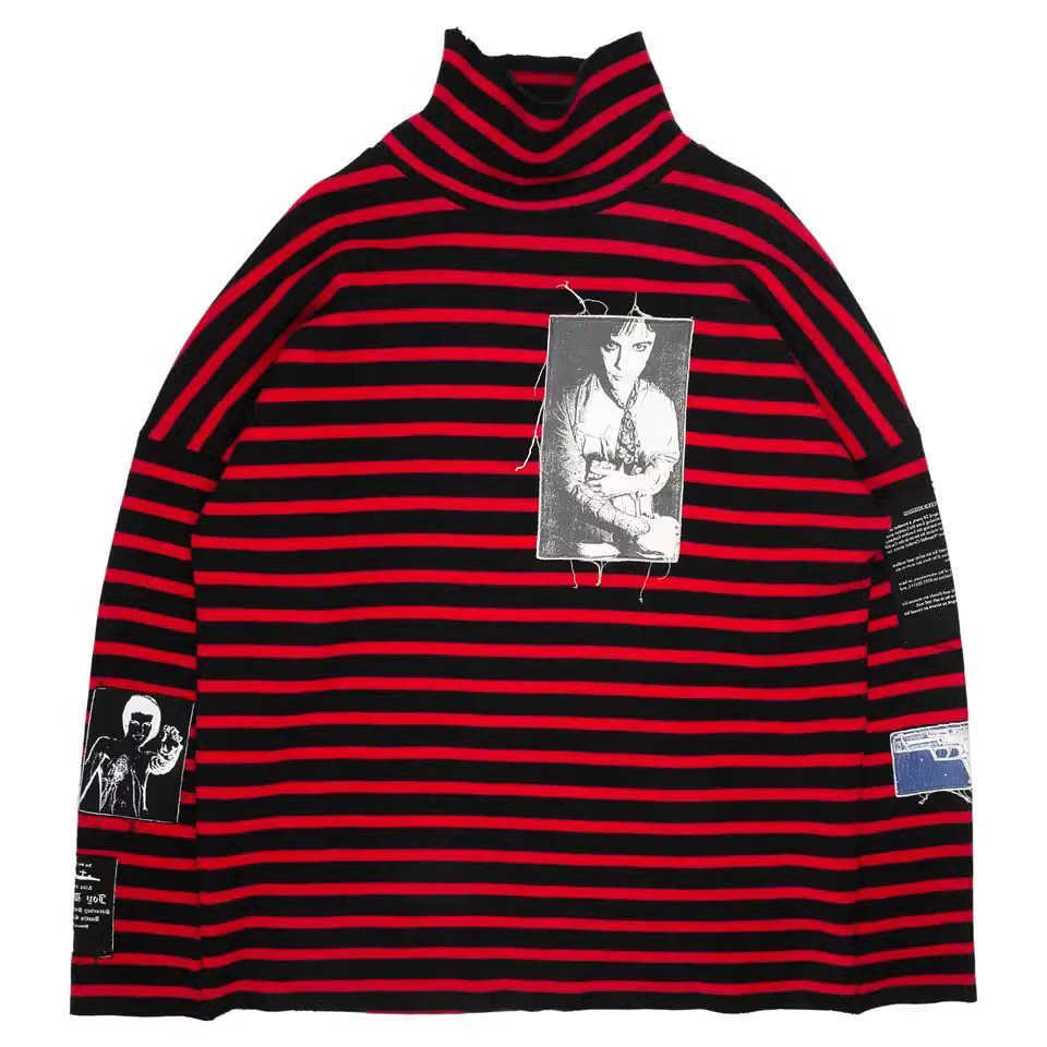 Sweaters Mens Quan Zhilong Spring and Autumn Printed High Collar Raf T-shirt Patch L26623